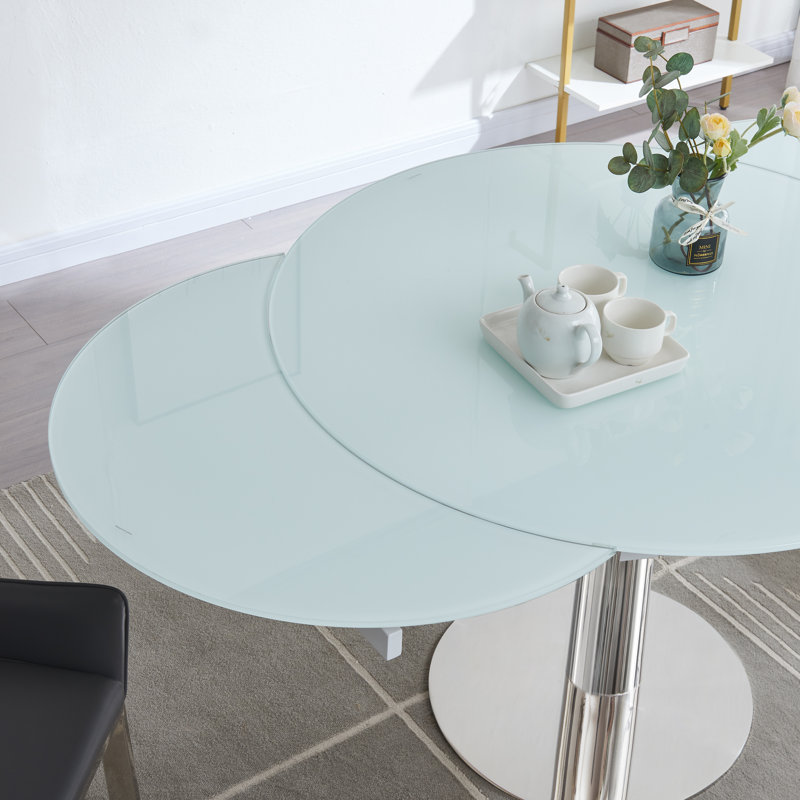 Aydelin Extendable Round Glass Top Metal Base Dining Table